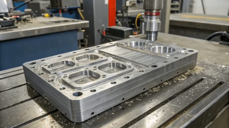 CNC machining process for precision injection mold plate requiring tight dimensional tolerances