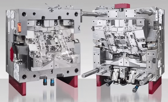 Complex injection mold with multiple slides and lifters showing precision structure and mechanical reliability requirements