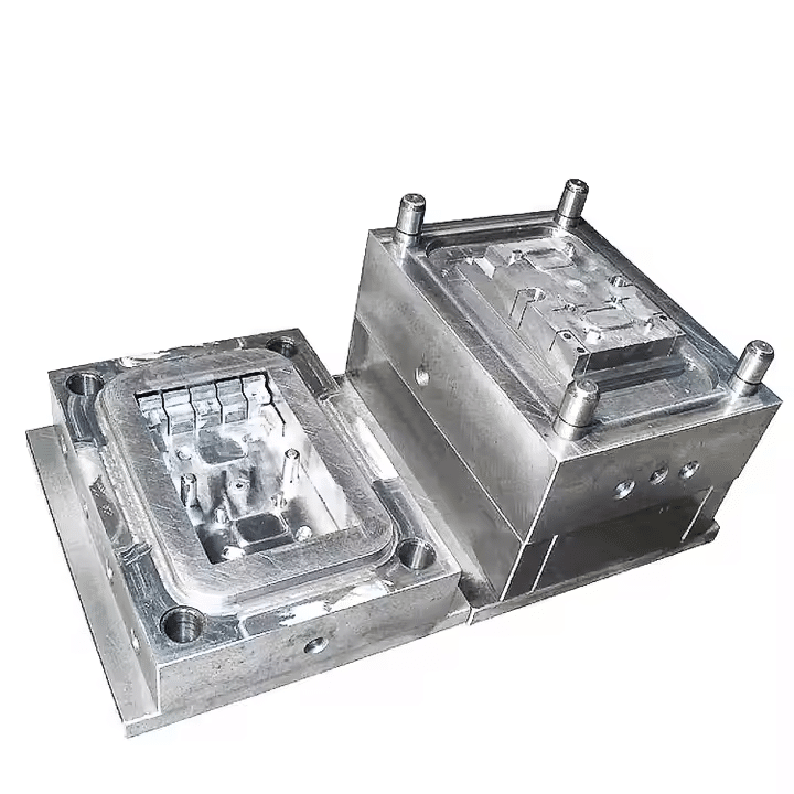Opened injection mold showing cavity detail and machining quality affecting mold lifespan and part consistency