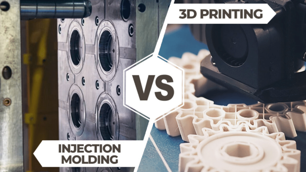 Injection molding vs 3D printing comparison showing how manufacturing method affects mold cost, tool life, and production volume decisions