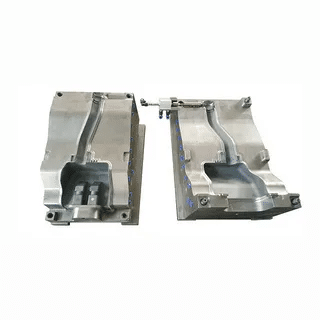 Injection mold core and cavity set manufactured from mold steel, showing precision machining and polished cavity surfaces for plastic injection molding applications