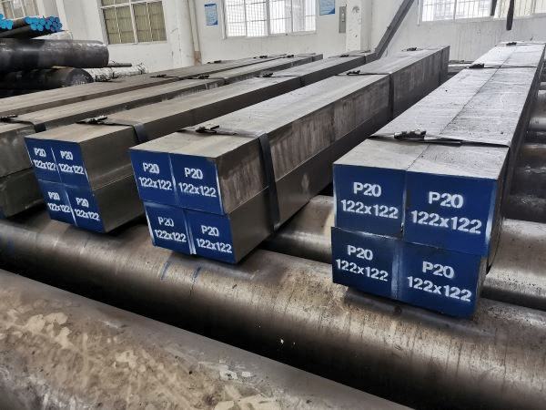 P20 mold steel blocks used for injection mold cores and cavities, showing pre-hardened steel material for medium-volume injection molding applications