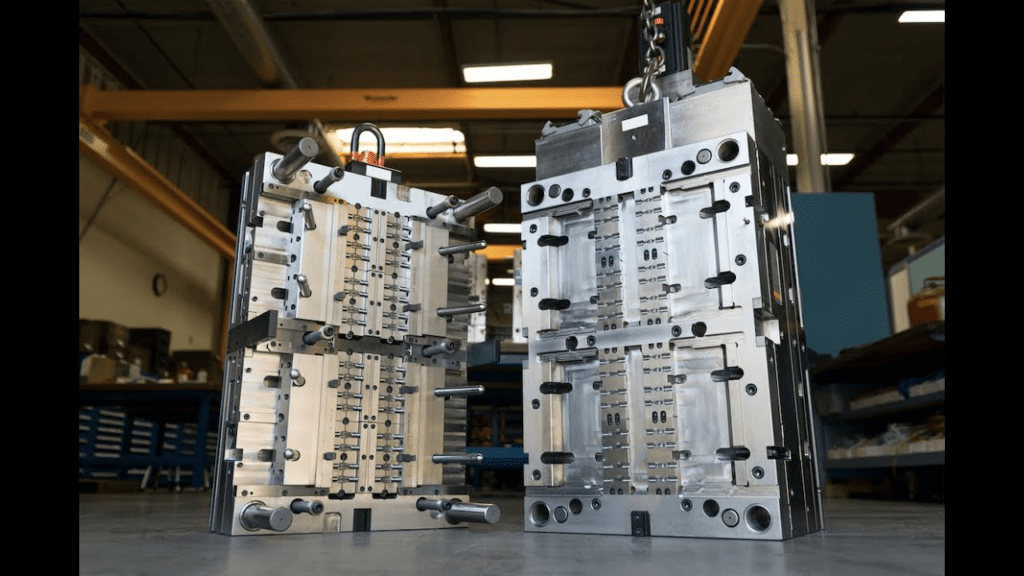 High quality production injection mold showing precision machining and robust mold construction for injection molding production