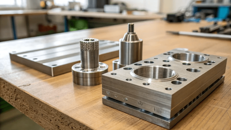 Precision mold components and CNC-machined inserts showing fit, surface finish, and tolerance accuracy that influence mold reliability and failure risk