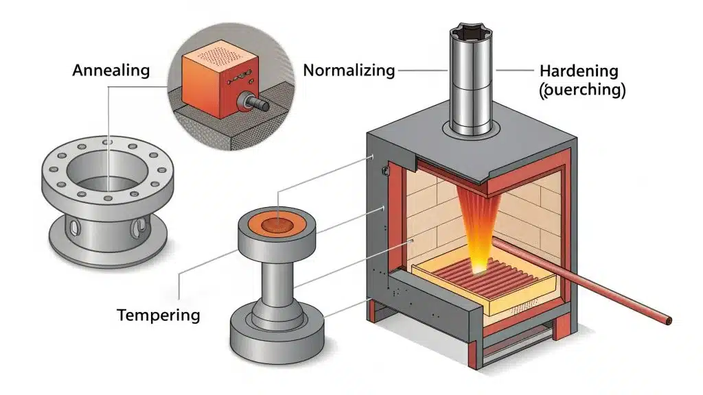Mold steel heat treatment process including annealing, normalizing, hardening, and tempering for precision mold stability
