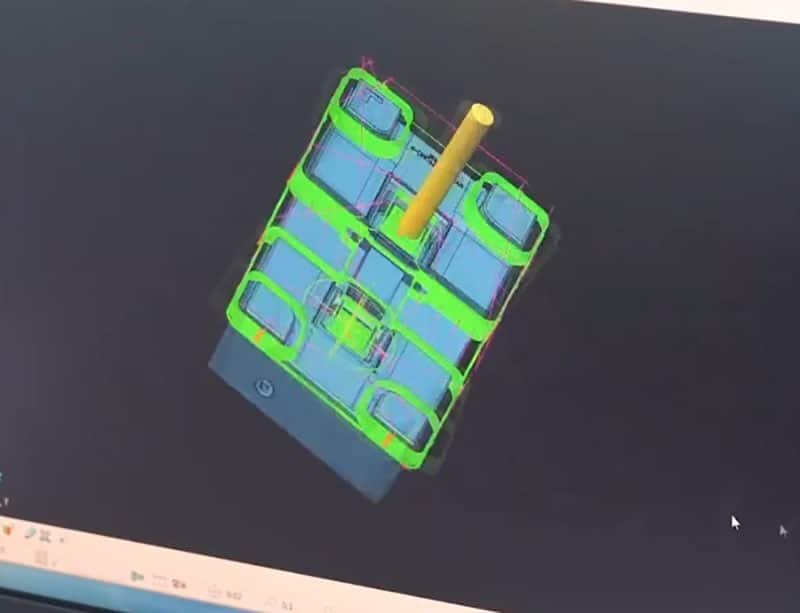 3D CAD mold design showing cooling channels and gating system for injection molding optimization